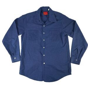 Kings Road Sears Perma-Prest Blue Flannel Shirt Full Cut Mens M 15-15.5